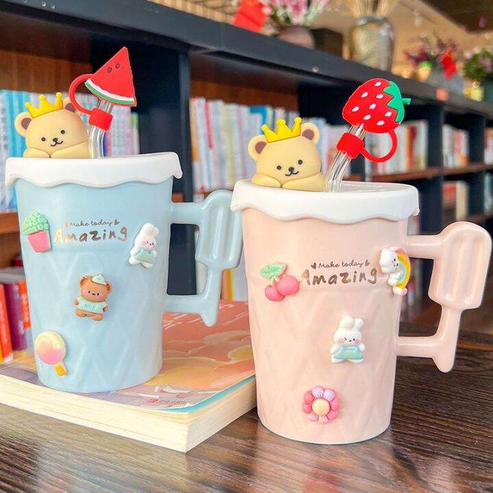 cute-cup-office-ins-high-value-large-capacity-ceramic-cup-with-lid-girl-straw-water-cup-home-gift