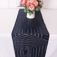 RU007F Unique New arrival Wedding 2023 custom made beaded gold navy blue silver rose gold geometric pattern sequin table runner