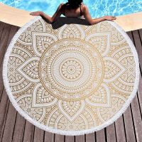 Round Microfiber Mandala Beach Towel Indian Hippie Boho Beach Towel with Tassels Oversized Wrap Blanket Travel Tapestry