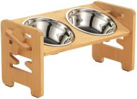 Elevated Cat Bowls-Adjustable Raised Dog Bowls with Stand for Small Size Dogs and CatsDurable Bamboo puppy and cat Feeder