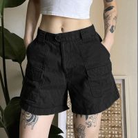 2023 New Women Casual Vintage Cargo Shorts Loose Summer Y2k Wide Leg Short Pants Harajuku Streetwear Mid Waist Pocket Shorts