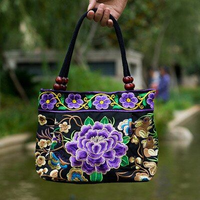 กระเป๋าถือใบเล็กสำหรับผู้หญิงปักลายดอกไม้ประจำชาติกระเป๋ามีที่จับชั้นเดียวใส่แบบ-falp-แฟชั่นใหม่