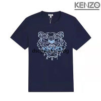 Short Sleeve T-Shirt Pure Cotton Round Neck Classic Blue Letter Tiger Head Embroidered Men Women Same Top