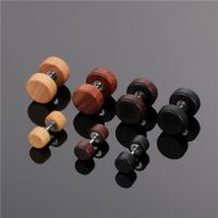 Hot Natural Brown Black Wooden Ear Studs Earrings Punk Barbell Screw Ear Stud Earring Brincos For Men Women Gifts