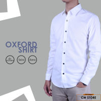 เสื้อเชิ้ตเเขนยาว คอปก Oxford ผ้า cotton เเท้ (สีขาว)