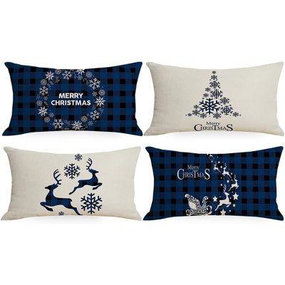 Christmas Pillow Covers 12X20, Farmhouse Buffalo Plaid Christmas Decorations Throw Pillows Set of 4 for Couch Sofa