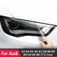 สติกเกอร์ TPU สีดำรมควันไฟหน้ารถฟิล์มป้องกัน2ชิ้น,สำหรับรถ Audi A4 8V A3 B8 B9 A5 A6 C8 A7 A8 D4อุปกรณ์ R8 TT E-Tron