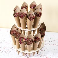 Wood/Kraft Paper Wedding Confetti Cone Tray Rustic Wedding Decoration Confetti Cones Stand DIY Holder Support Weding Supplies