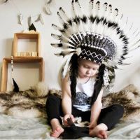 Children American Native Indian Feather Headdress Bonnet Costume Hat Photography Prop for Halloween Party