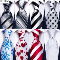 (Baixiang Flower City)   ♂♘┋ Hi Tie White Black Red Striped Tie For Men Men Tie Gravata Silk Wedding Hanky Cufflink Fashion Designer Business Dropshipping