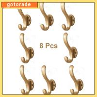 GOTORADE 8Pcs กาวติดแน่น ตะขอเสื้อโค้ท ทองสีทอง ทนทานสำหรับงานหนัก ที่แขวนเสื้อโค้ท ใช้งานได้จริง อลูมิเนียมอลูมินัม ชั้นวางเสื้อโค้ท ตู้เสื้อผ้าผนังห้องน้ำ