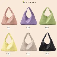 LIKEBAG Large Capacity PU Leather Weave Tote Bag Casual Shopping Bag for Women