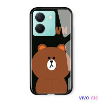 Volans การ์ตูนสำหรับ Vivo Y36 Y36 5G สำหรับเด็กผู้หญิงสายบราวน์หมีขอบนุ่มเคสมันวาวปลอกฝาหลังกระจกเทมเปอร์