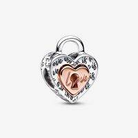 กุญแจทูโทน Splittable Heart Charm 925 เงินสเตอร์ลิงผู้หญิงแฟชั่น DIY เครื่องประดับ