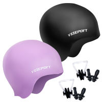 Swim Cap 2 Pack Silicone No-Slip Swimming Caps Long Hair Uni Pool Hat with Ear Cover Protect for Women Men Youths Kids