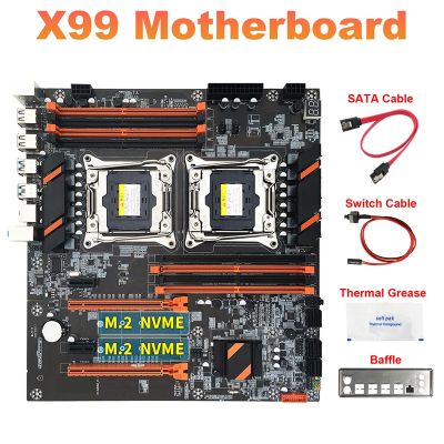 X99 Dual CPU Motherboard+SATA Cable+Switch Cable+Baffle+Thermal Grease LGA 2011 DDR4 Support 2011-V3 CPU Motherboard
