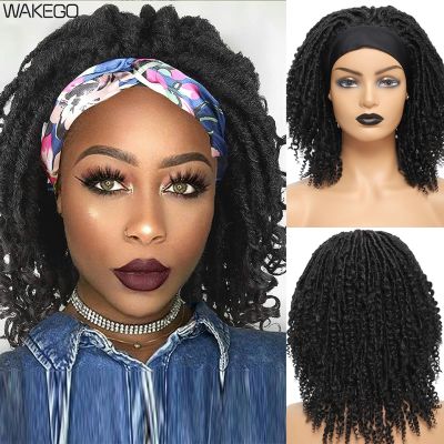 Wakego Dreadlock Braided Headband Wigs 12 Inch Synthetic Goddess Soft Faux Locs Curly Wig Perruque Bandeau Femme Cheveux Naturel