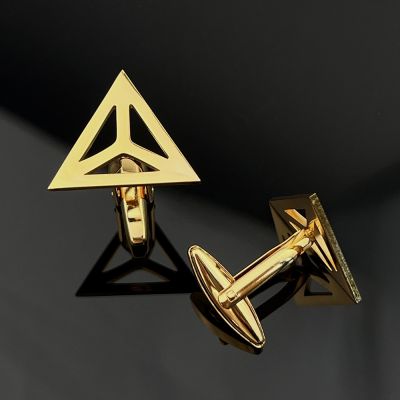 Stainless Steel Mens Cufflinks Triangle Symbol Wedding Guest Gift Shirt Button Cuff Clasp Husband Souvenir Men Golden Jewelry