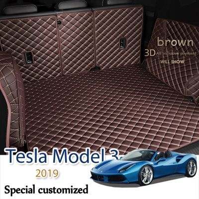 ☸ Leather Car Trunk Mat For Tesla Model 3 2019 Cargo Liner Accessories Interior Boot