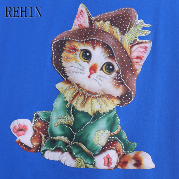 rehin-เสื้อยืดคอกลมผู้หญิง-เสื้อยืดแขนลำลองขาสั้นทรงหลวมเพชรใส่ได้หลายโอกาสแฟชั่นสไตล์เกาหลีแบบใหม่ฤดูร้อน
