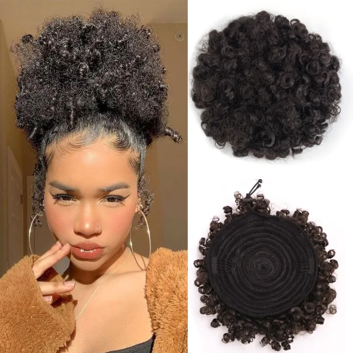 wig long hair for women wig hair for kids girl Short Afro Hair Bun Puff ...