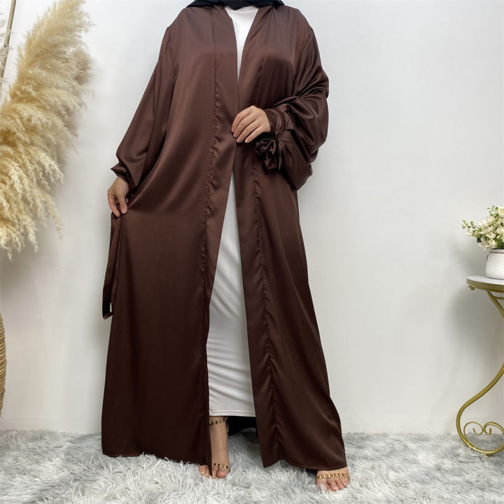 มุสลิมเปิด-abayas-สำหรับผู้หญิงซาตินโคมไฟ-cuffs-cardigan-รอมฎอน-eid-abaya-ดูไบอิสลามเจียมเนื้อเจียมตัวเสื้อผ้า-robe-femme-musulmane