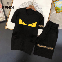 Fendi กางเกงขาสั้นและเสื้อยืดสำหรับผู้ชาย,ชุดสูทผ้าฝ้าย100% ชุดสูท2023ชุดแขนสั้นคุณภาพสูงใหม่สำหรับฤดูร้อน