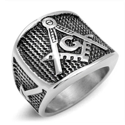แหวนสแตนเลสแฟชั่นมาโซนิกสำหรับผู้ชายแหวนตัวอักษร G ศาสนาย้อนยุคบุคลิกภาพ