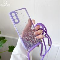 Translucent Glitter Lanyard Case For Samsung Galaxy S22 S21 S20 FE Plus Note 20 Ultra A21S A31 A51 A71 A12 A32 A52 A72 5G Cover