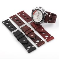 【ต้อง】สายนาฬิกาหนังแท้สามหลุม Breathable Soft Watch Band 18Mm 20Mm 22Mm 24Mm Vintage Brown Cowhide Watch Belt For Men