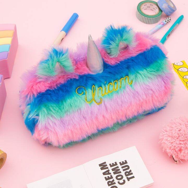 cc-color-faux-fur-unicorn-wallet-storage-stationery-pencilcase-handbag-purse