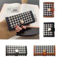 THERYE ผู้หญิงสั้นกระเป๋าสตางค์ Houndstooth สไตล์เกาหลีหนัง PU กระเป๋าเหรียญแบบพกพาผู้หญิง