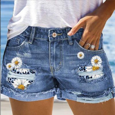 High Waised Womens Jeans Shorts Streetd Ripped Flower Printing Curling Female Sexy Denim Shorts Hole Skinny Streetwears Hb122
