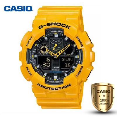 Casio G-Shock นาฬิกาข้อมือ สีเหลือง สายเรซิน รุ่น GA-100A-9
