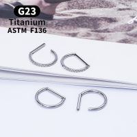 G23 Titanium Piercing Jewelry 16G 8/10/12mm Nose Ring Half Ring CZ Paved D Shape Segment Ring Clicke Cartilage Tragus Helix Lip Body jewellery