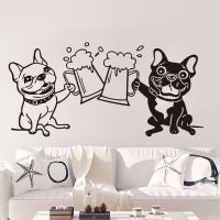 French Bulldog Toasting Drink Beer Wall Sticker Bar Kitchen Bulldogs Pet Friend Alcohol Beer Wall Decal Dinning Room Decor D1821