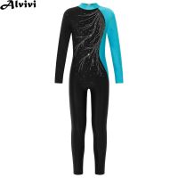 ✓♦▤ Girls Figure Skating Performance Costume Ballet Dance Gymnastics Yoga Leotard Long Sleeve Shiny Rhinestone Bodysuit Dancewear