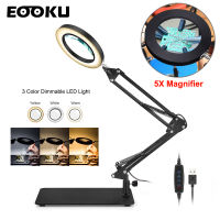 EOOKU LED Table Lamp USB 5X Magnifying Glass Flexible Handle Professional Lighting Energy Saving Eye Protection Desk Lamp Tool