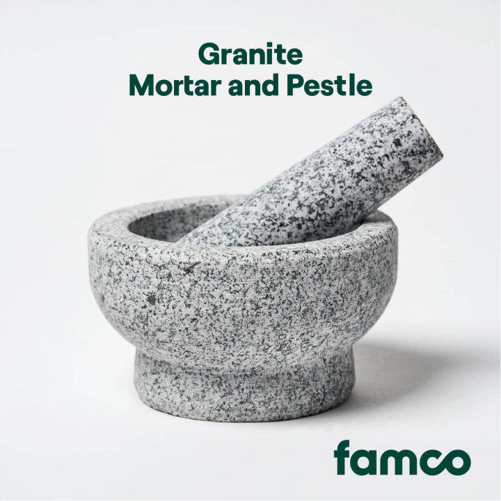 Famco Granite Mortar & Pestle, Used With Wet and Dry Ingredients, Ultra