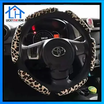 Universal Car Plush Steering Wheel Cover Fluffy Leopard Cow Print