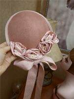 Pink Flower Medieval Formal Hats Vintage Women Fedoras Bonnet Girls Cosplay Photo Props Floral l Fascinator Chapeau