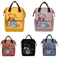 Disney Winnie The Pooh New Diaper Bag Backpack Cartoon Cute Mother and Baby Bag Large Capacity Lightweight Travel Mommy Bag Bowl Fork Spoon Sets