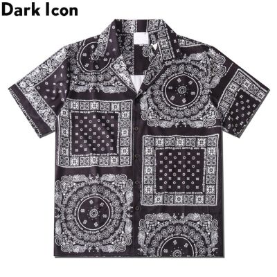 ZZOOI Dark Icon Black Bandana Polo Shirt Men Summer Light Weight Hawaiian Men