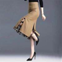 ▥▬ FairyShely 2022 Women Spring Summer Irregular Mesh Skirt Band Splice High Waist Skirt Knee Khaki Split Office Lady Skirt