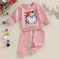 2Pcs Christmas Toddler Outfits Autumn Kids Girls Boys Clothes Long Sleeve Santa/Snowman Print Sweatshirts Trousers Children Set