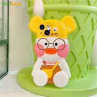 3D น่ารักเป็ดคลุมทั้งหมดเลนส์หมีรุนแรงอิฐเคสโทรศัพท์สำหรับ Apple iPhone 13 12 11 Pro X XS Max XR ซิลิโคนนุ่ม TPU ฝาหลังโทรศัพท์มือถือสีเหลืองสีน้ำตาลสีขาว