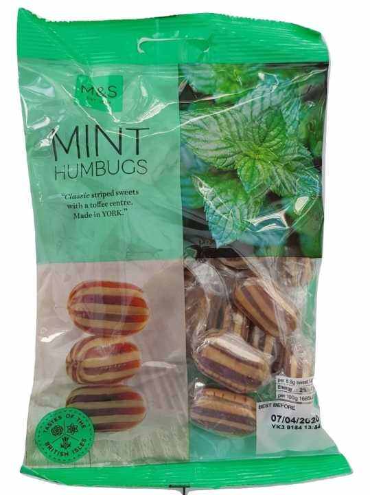 M&S Mint Humbugs 225g x1 Marks and Spencer Minty Crunchy Outside Chewy