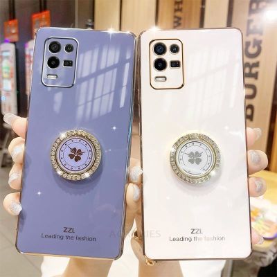 Diamond Ring Holder Case For Oppo Realme 8 8i 9 Pro Plus 4g 5g C21y Gt Neo 2 Master Edition Girl Luxury Plating Silicone Cover