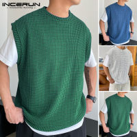 Beehoo INCERUN เสื้อถักลำลองสำหรับผู้ชายเสื้อแขนกุดคอกลมทรงหลวมสไตล์ฮิปปี้ (สไตล์เกาหลี)