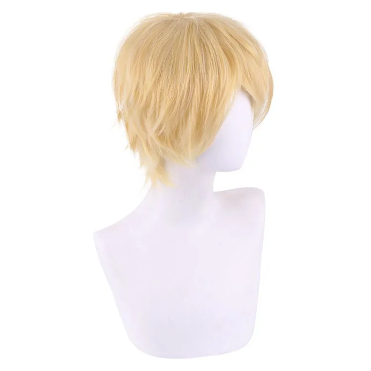 Anime Cosplay Wig Chainsaw Man Denji Cosplay Wig Golden 30cm Short Heat  Resistant Fiber Hair Halloween Party Men Role Play + Wig Cap